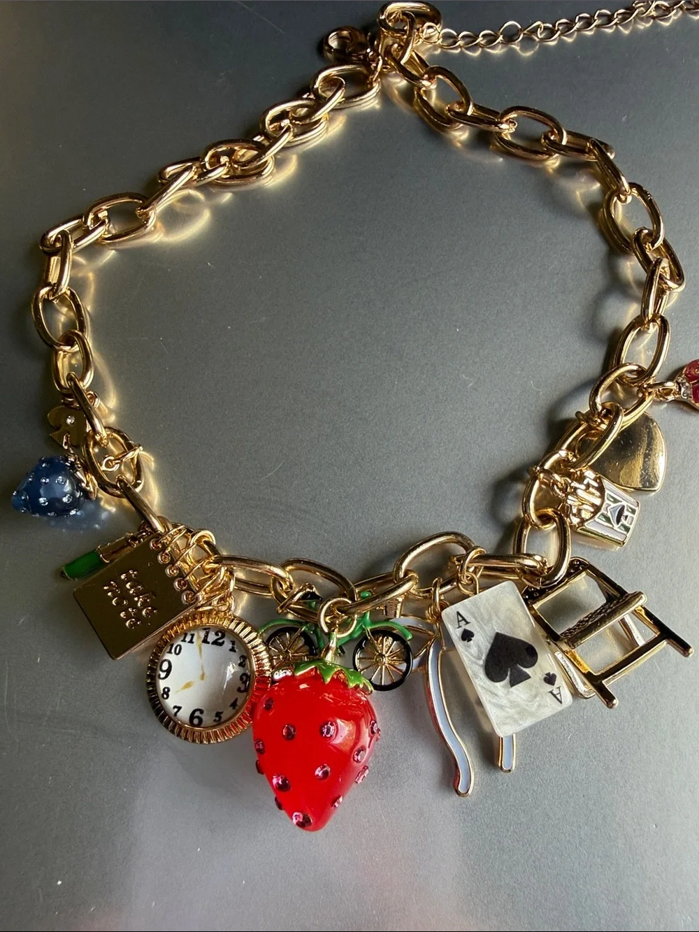 Kate spade Gold Charm necklaces with Red Dice & Playing Card Charms